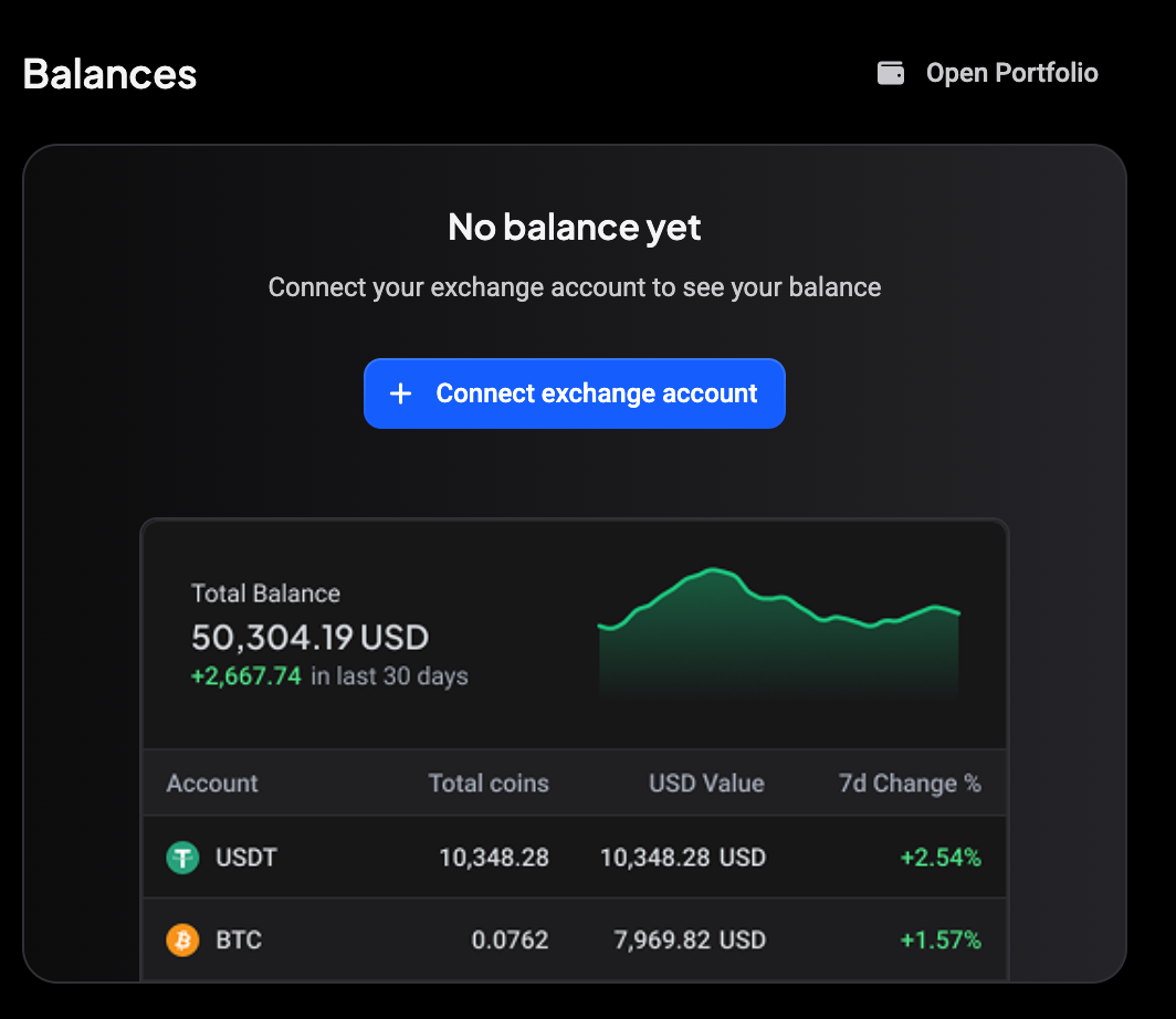 The Balances section with total balance and 30-day change