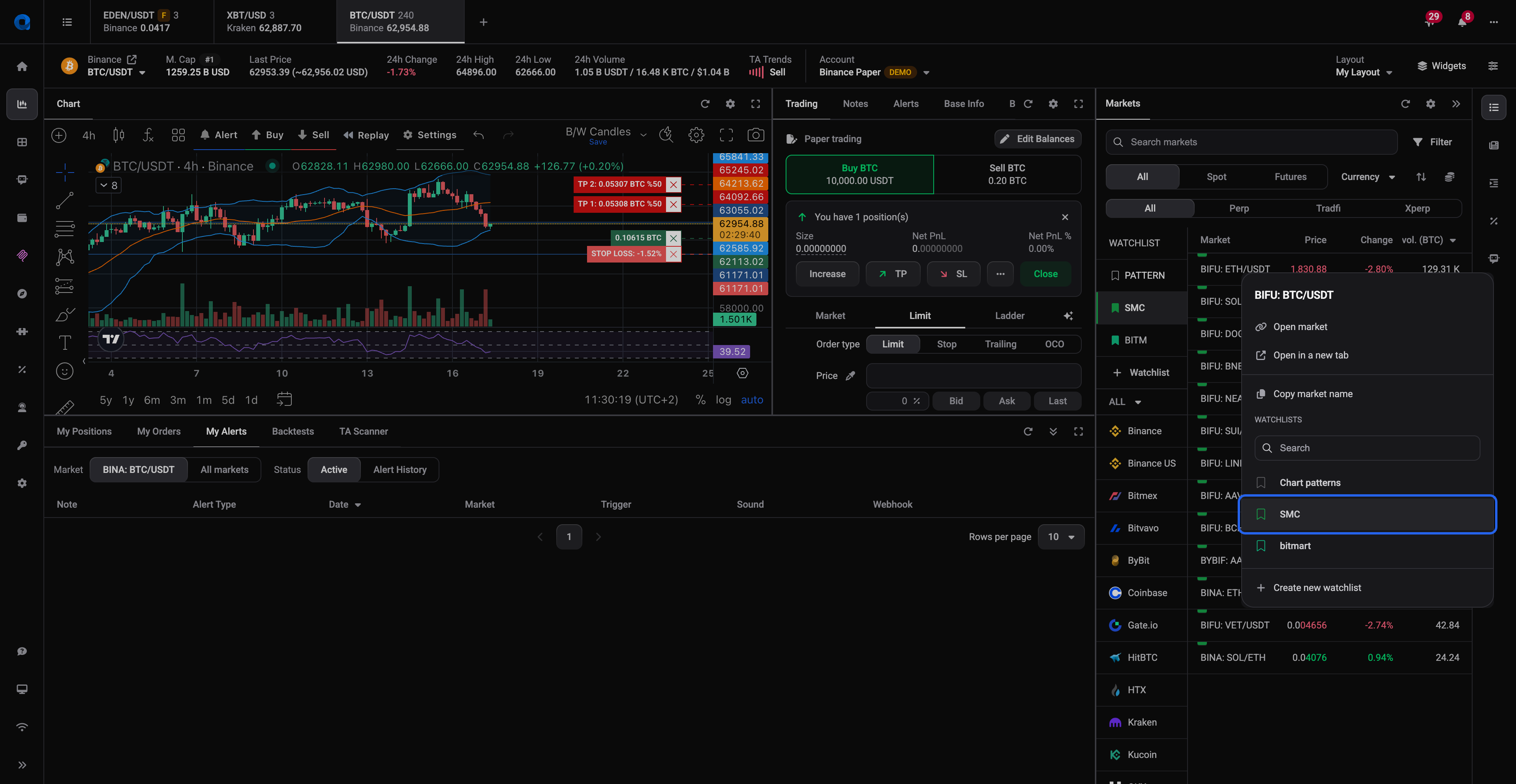 Adding a market to a watchlist from its right-click menu