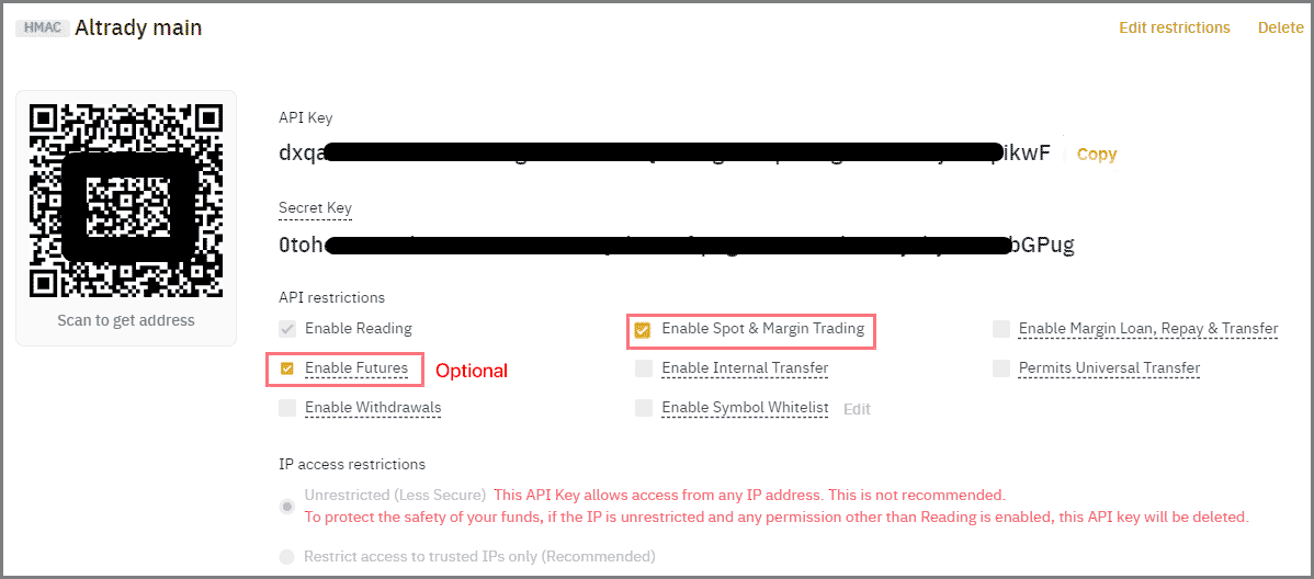 Restrict Access to Trusted IPs Only setting on Binance