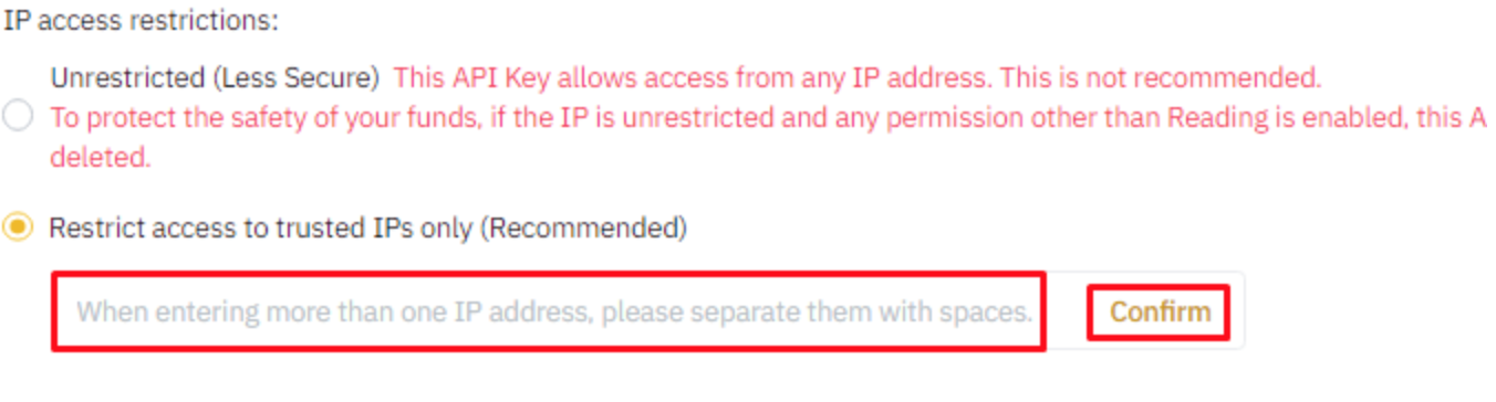 Pasting IP addresses into Binance