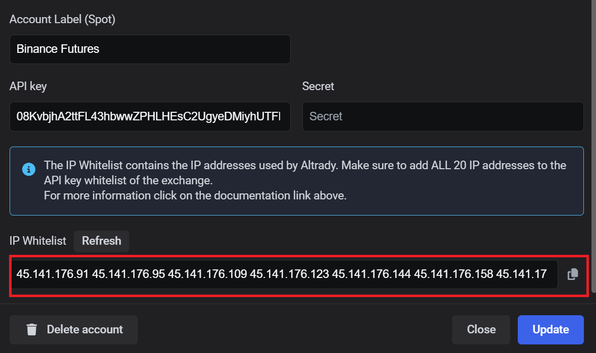 List of allocated IP addresses for the API key