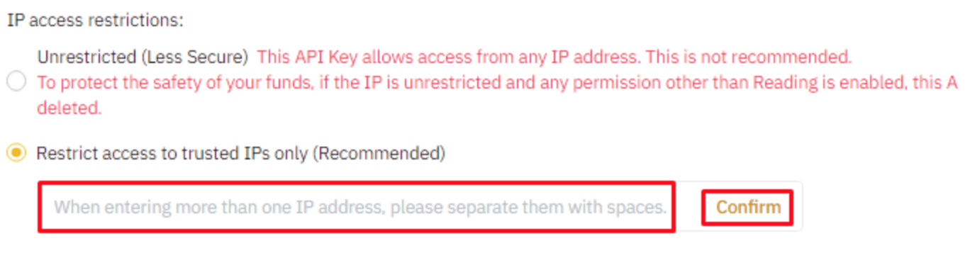 Pasting the IP addresses