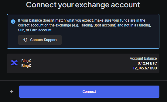 Newly created BingX Spot and Futures accounts in Altrady