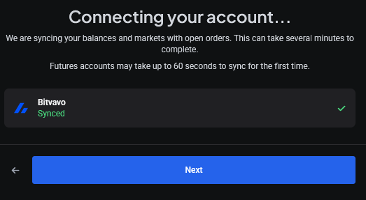 Clicking Next to finish setting up the account