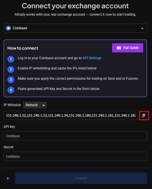 Copy icon next to the IP whitelist field