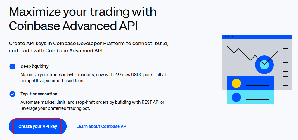 Create your API Key button in Coinbase