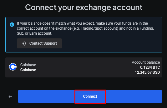 Connect button in Altrady
