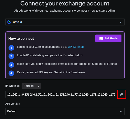 Copy the IP whitelist