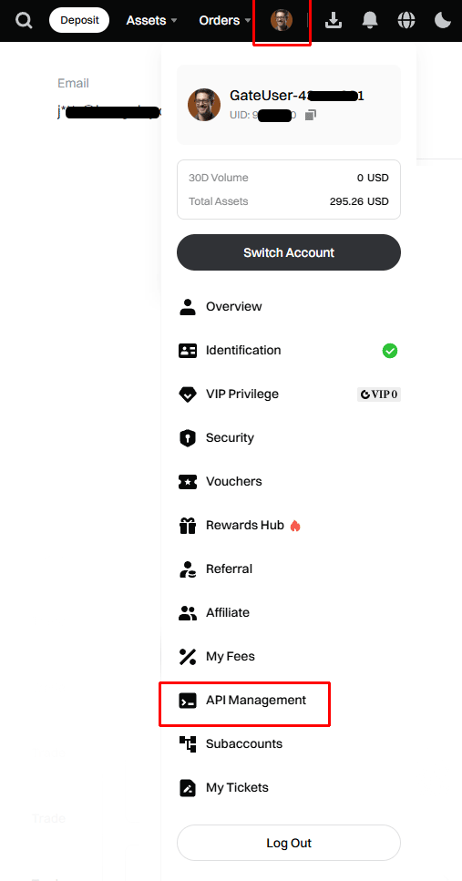 Navigate to the API key page