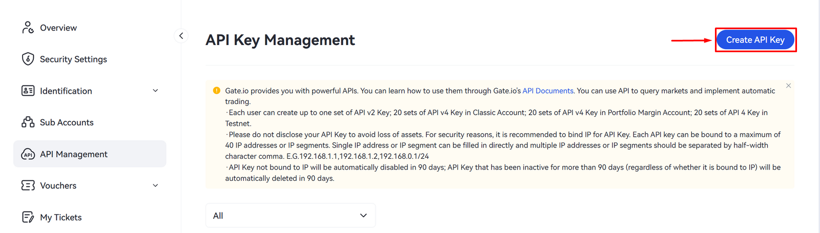 Click Create API key