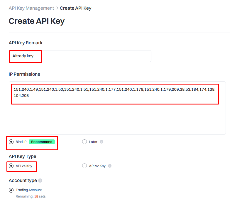 Fill in the API key details