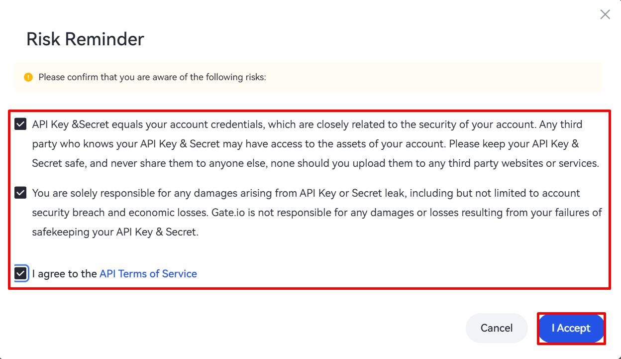 Confirm and accept the risk notice