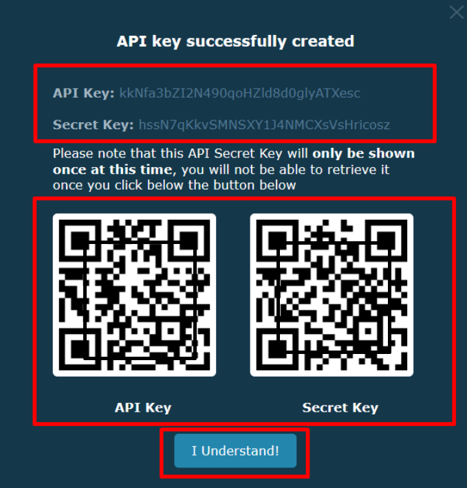 HitBTC API key and secret key