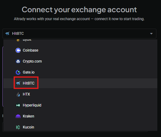 Exchange selection in Altrady
