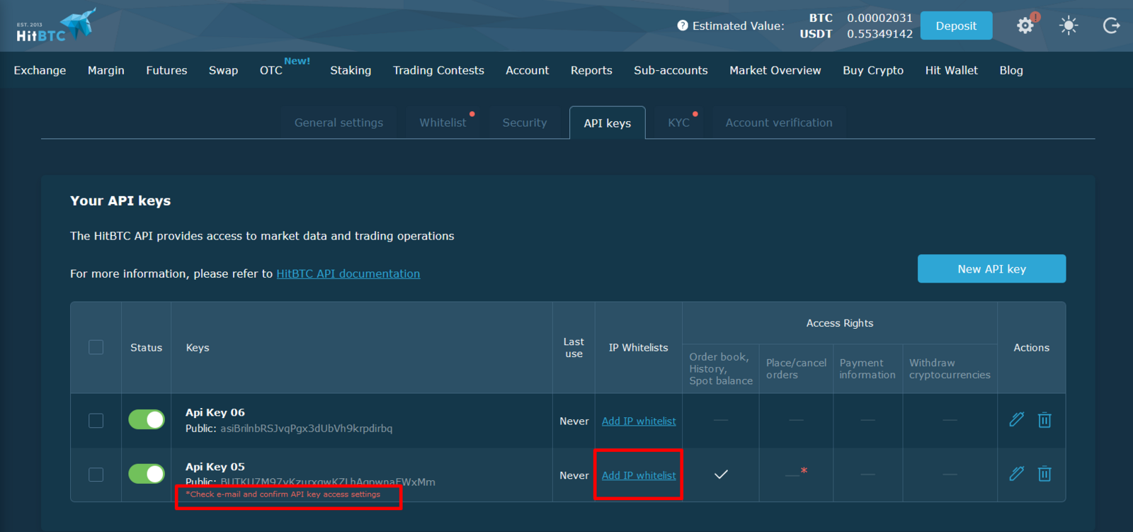 IP whitelist option on HitBTC