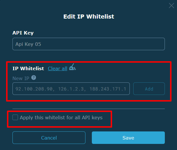 Pasting the IP whitelist on HitBTC