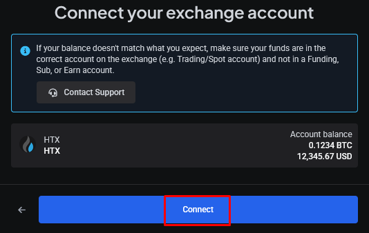 Clicking Connect in Altrady