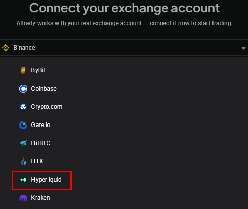 Selecting Hyperliquid from the exchange dropdown