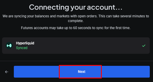 Clicking Next to finalize the account