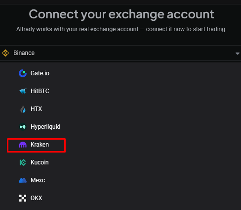 Selecting Kraken from the exchange dropdown