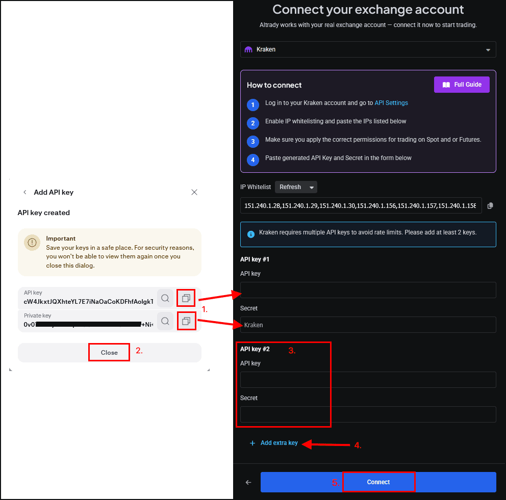 Add Extra Key option on a connected Kraken account