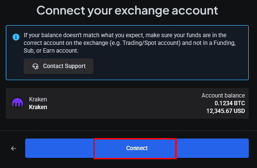 Next button after entering Kraken API keys