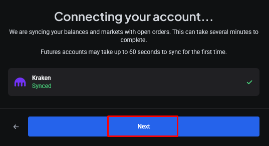 Complete button finishing the Kraken connection