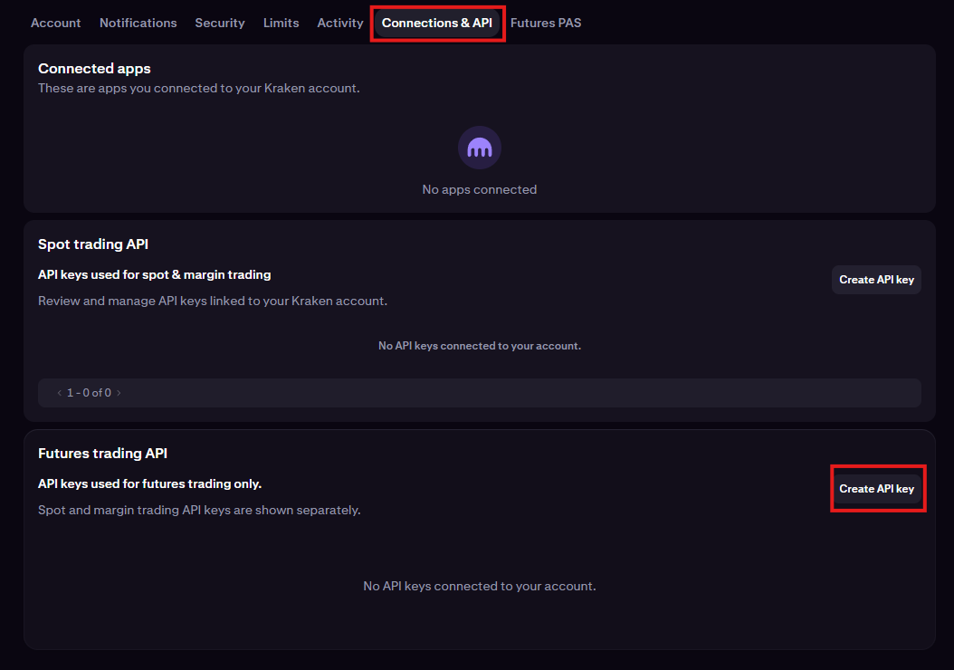 Create API Key button under Futures Trading API