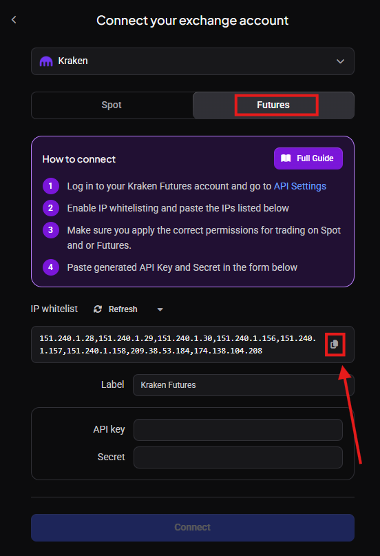 Copying the Futures IP whitelist in Altrady