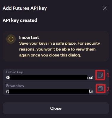 Kraken Futures Public and Private key display