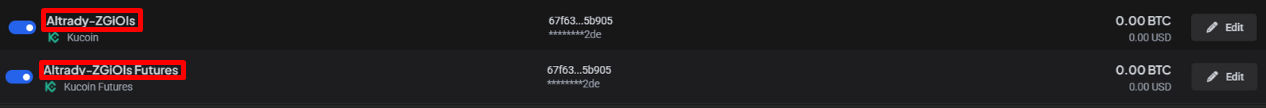 New account listed on the Exchange Account API Keys page
