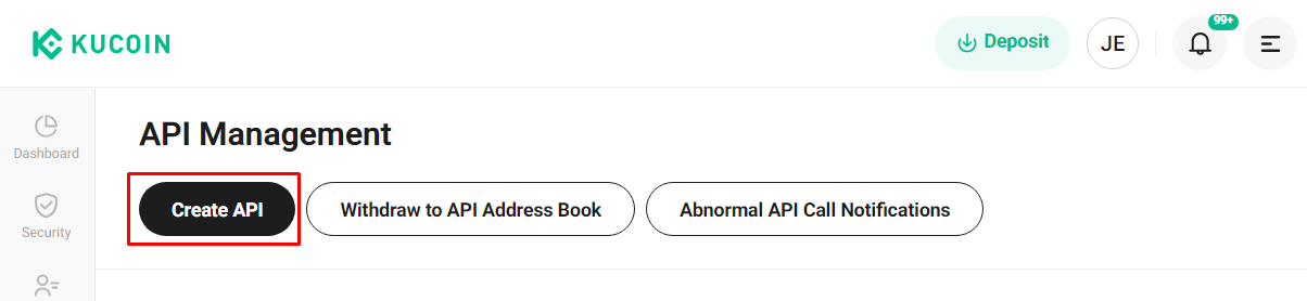 Create API button