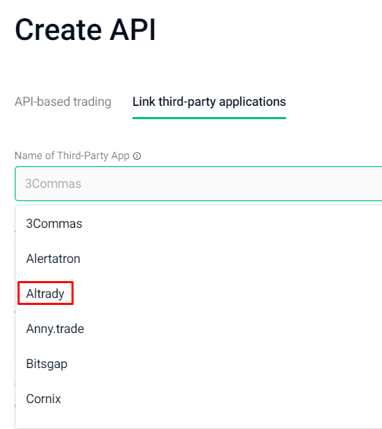 Select Altrady as the Third-Party Application