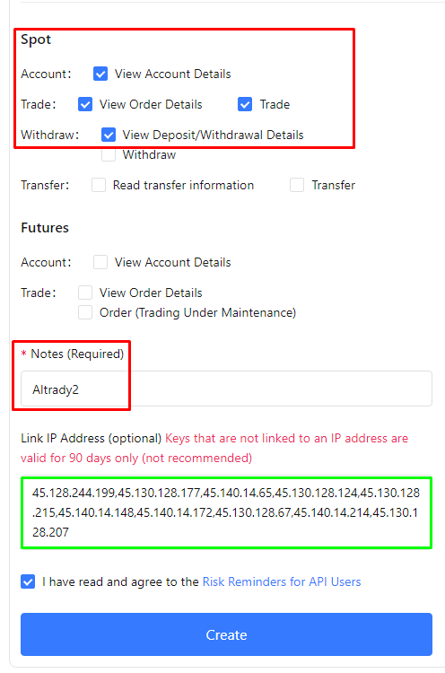 MEXC permissions and optional IP whitelist
