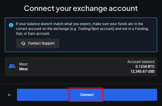 Click Connect in Altrady