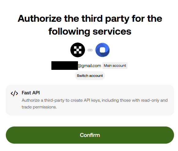 Confirm access for Altrady screen