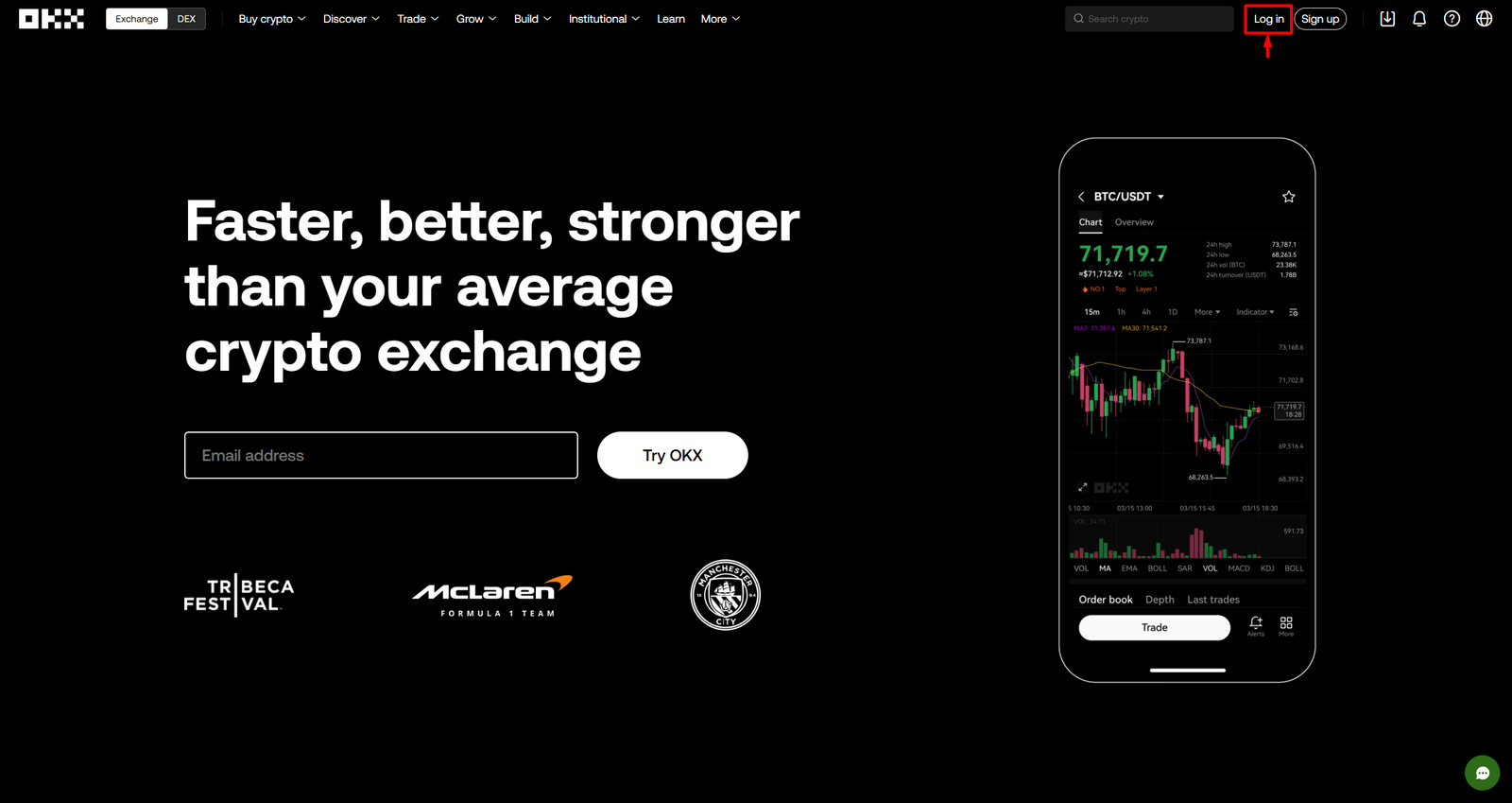 OKX login screen