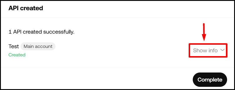 API key created confirmation