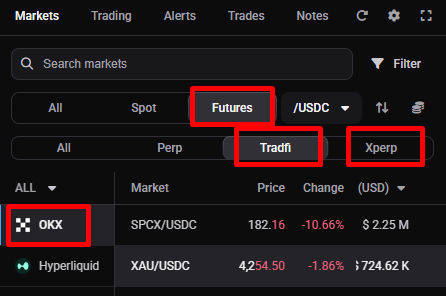 Xperp markets in the Altrady Markets widget