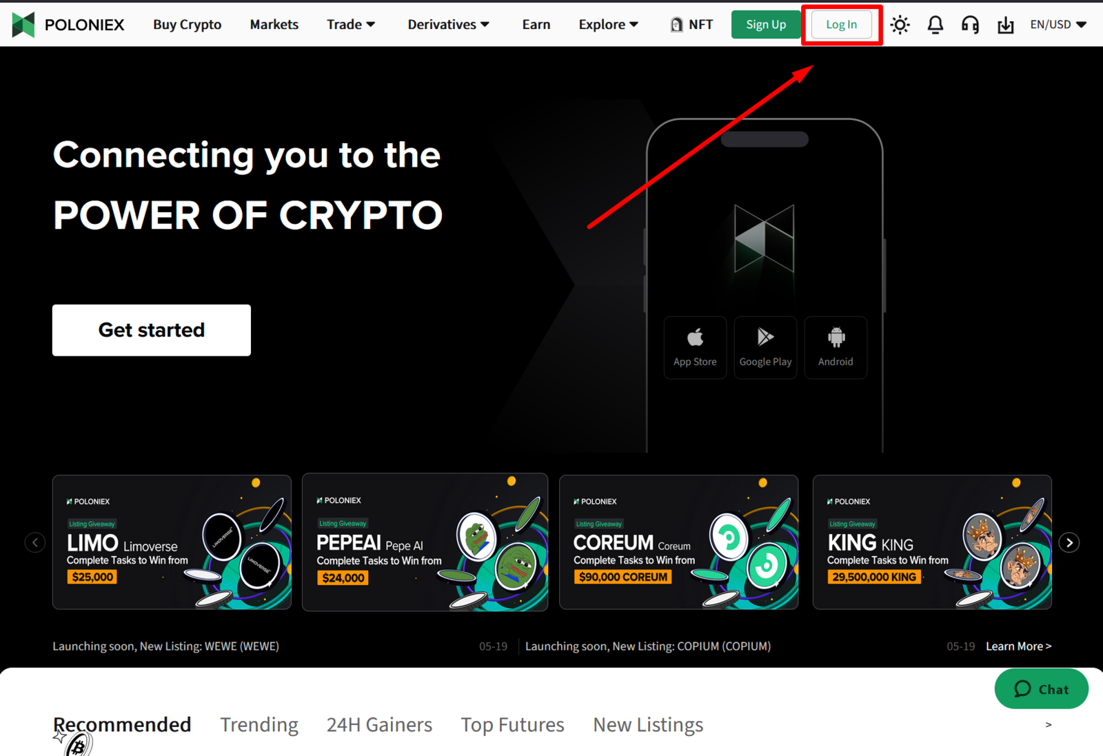 Poloniex login page