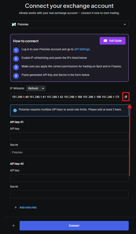 Copying Altrady’s IP whitelist