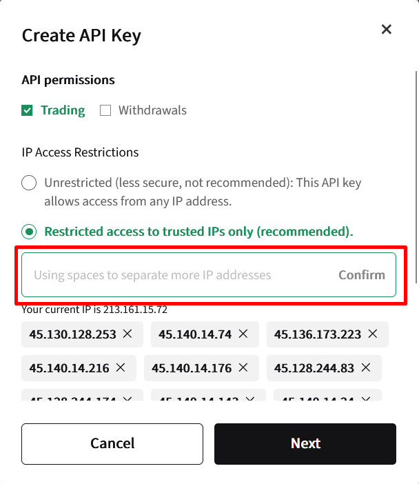 Confirming the IP whitelist on Poloniex