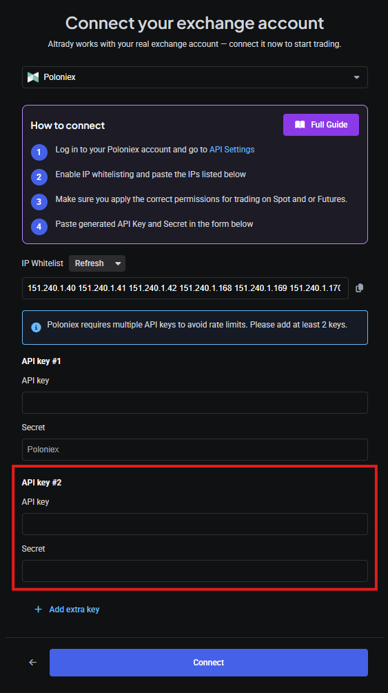 Adding an extra API key to a Poloniex connection