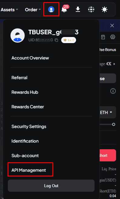 From the account dropdown, select API Management