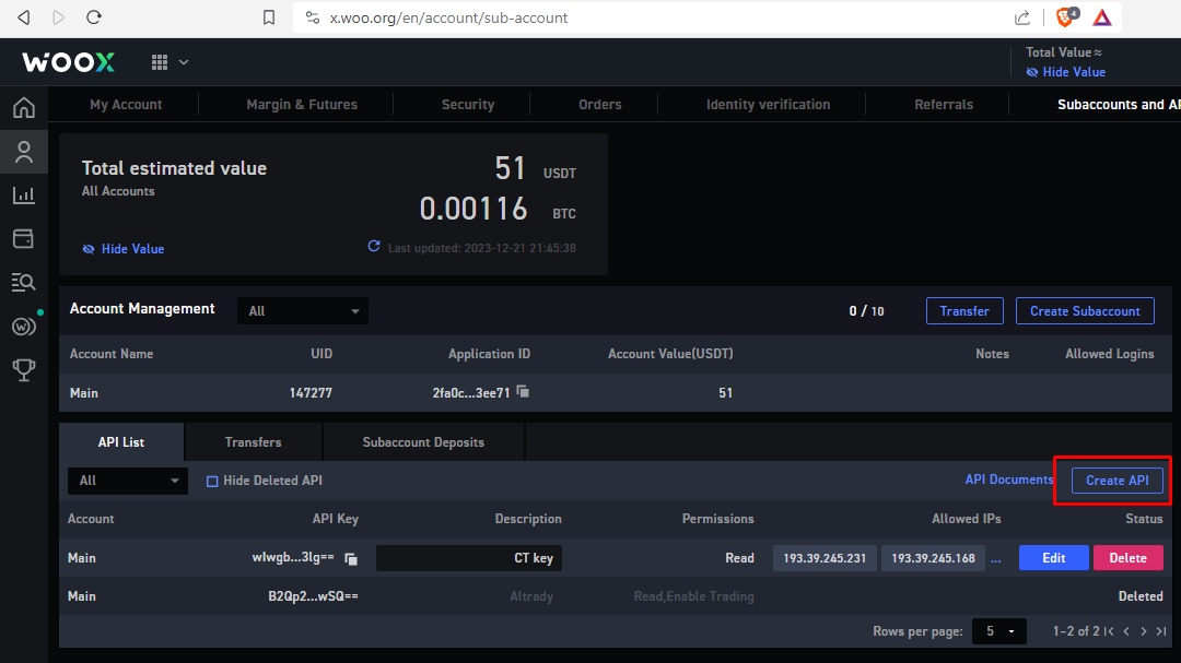 Create API Key on WOO X