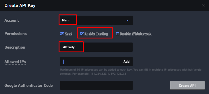 Set API key permissions on WOO X