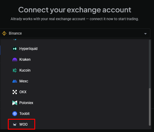 Select Woo from the exchange dropdown