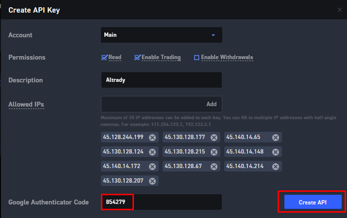 Confirm and create the API key on WOO X