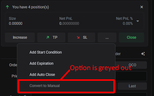 The 3-dot menu with Convert to Manual greyed out because the position is already manual