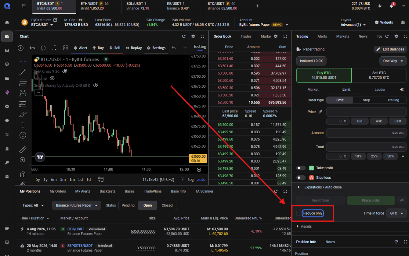 The Reduce Only toggle on a futures order form in One-Way mode (the toggle at the bottom of the Trading widget’s futures options).